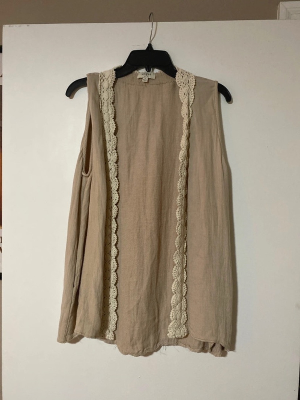 Umgee Beige Sleeveless Top with Crochet Trim